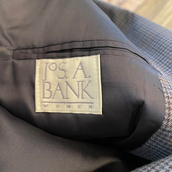 Jos A Bank jacket blazer woman's 8 gray double breasted houndstooth tweed lined - Picture 8 of 14